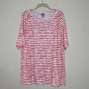 J.JILL 100% Linen White Orange Striped Short Sleeve T Shirt Plus Size 3X